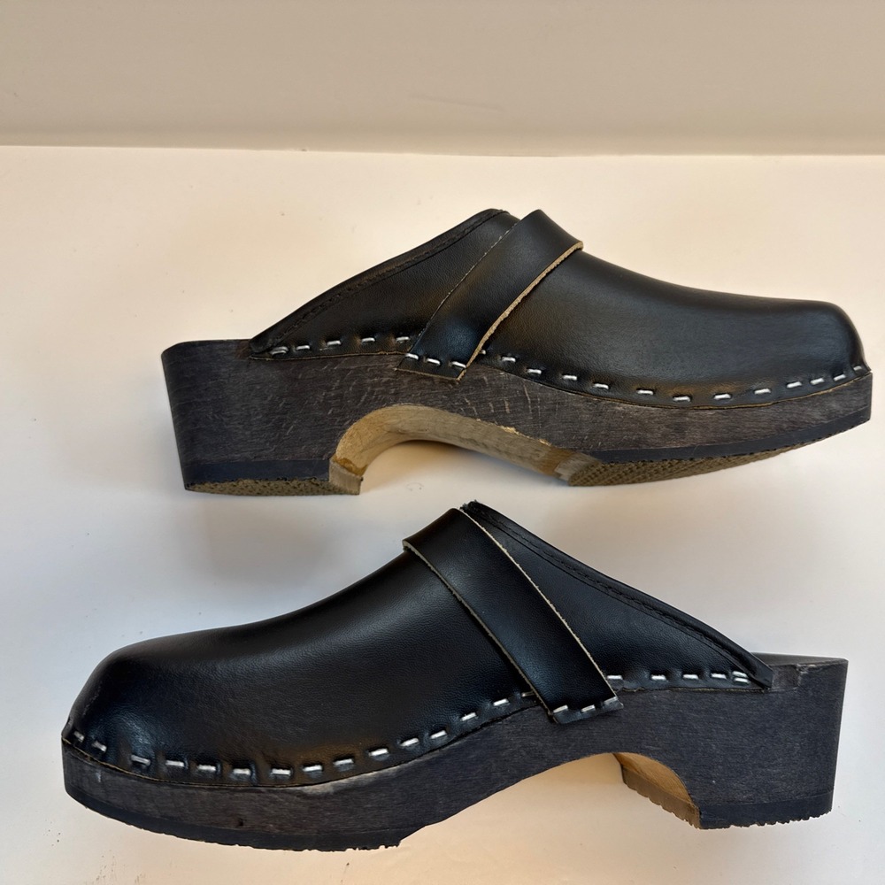 Simone Orthopaedic Clogs EU 39 / US 8-8.5 Black Leather Wooden Mules - Holland - Picture 2 of 12